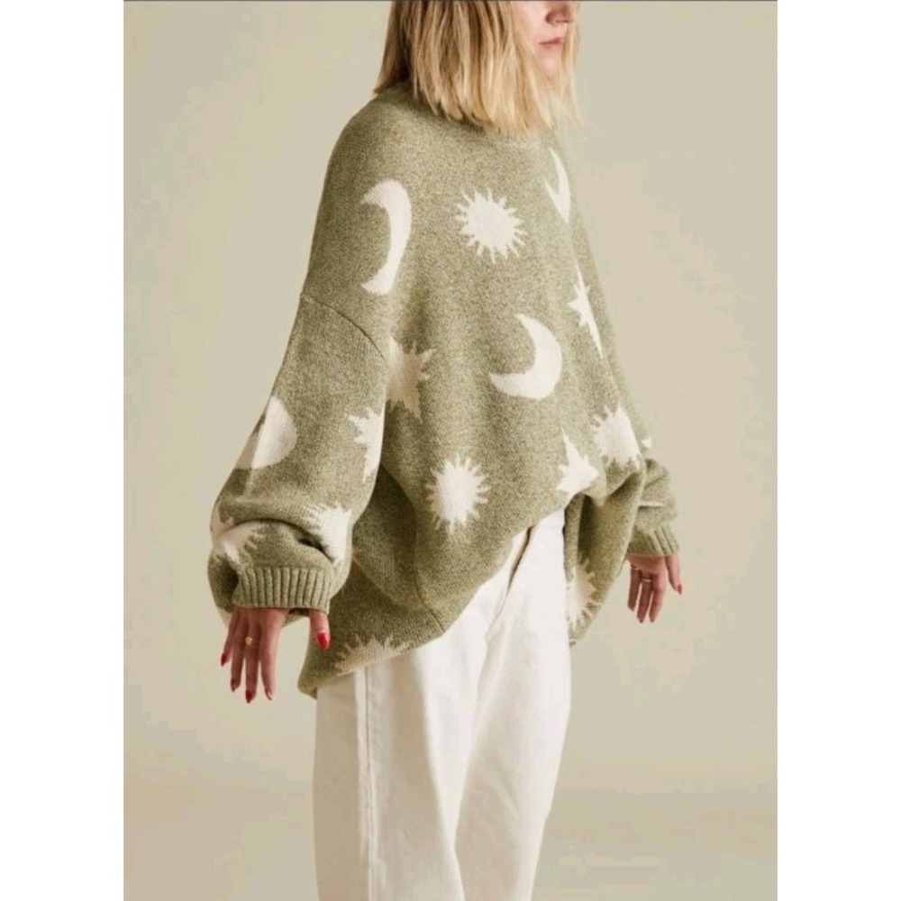 Claude & Co. Star Moon Sweater Women's S/M Small Medium Green Celestial